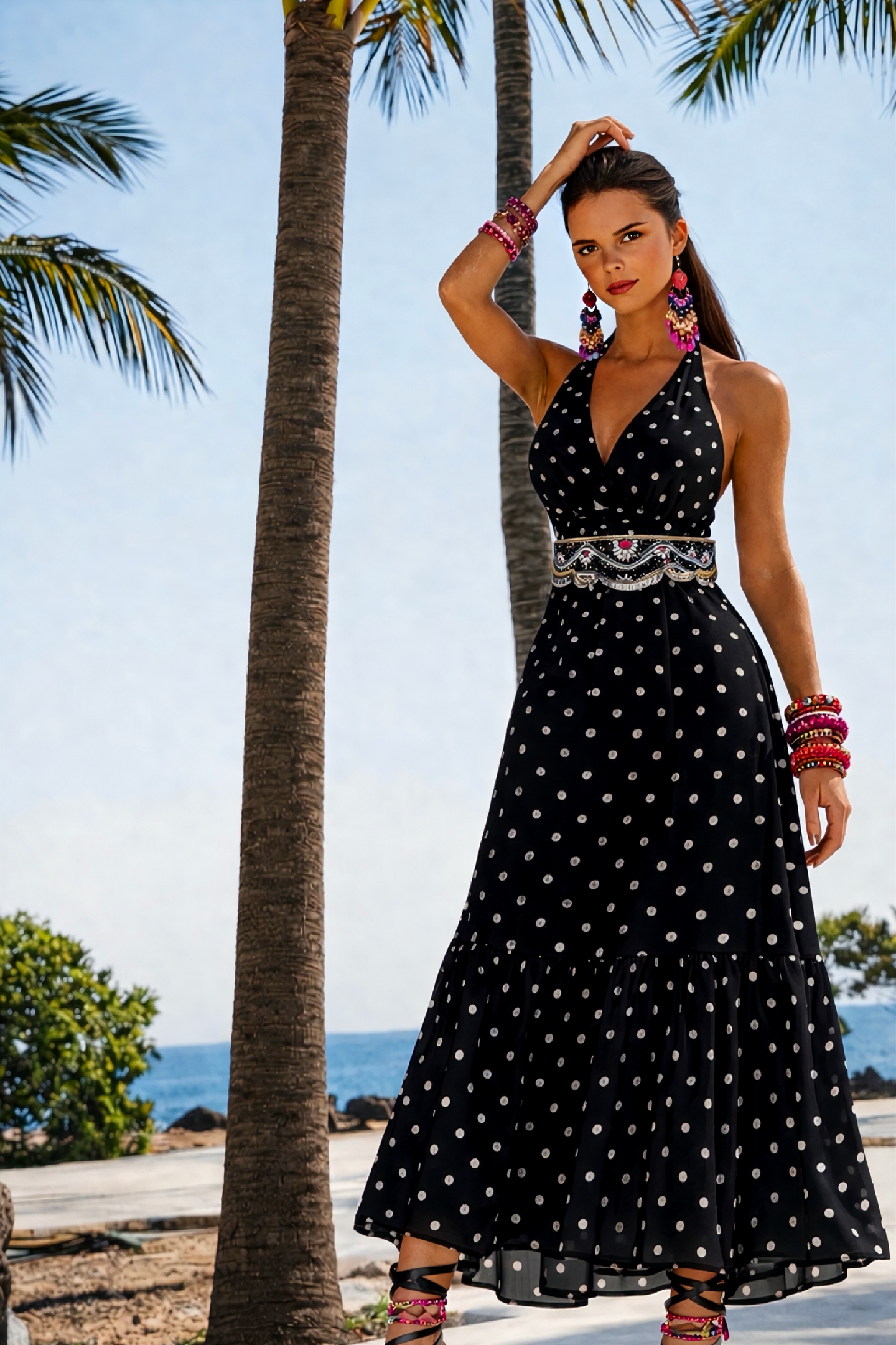 Vestido 🌟 Island lunar gasa incluye fajín pedrería elástico, tallas (34-46) vídeo