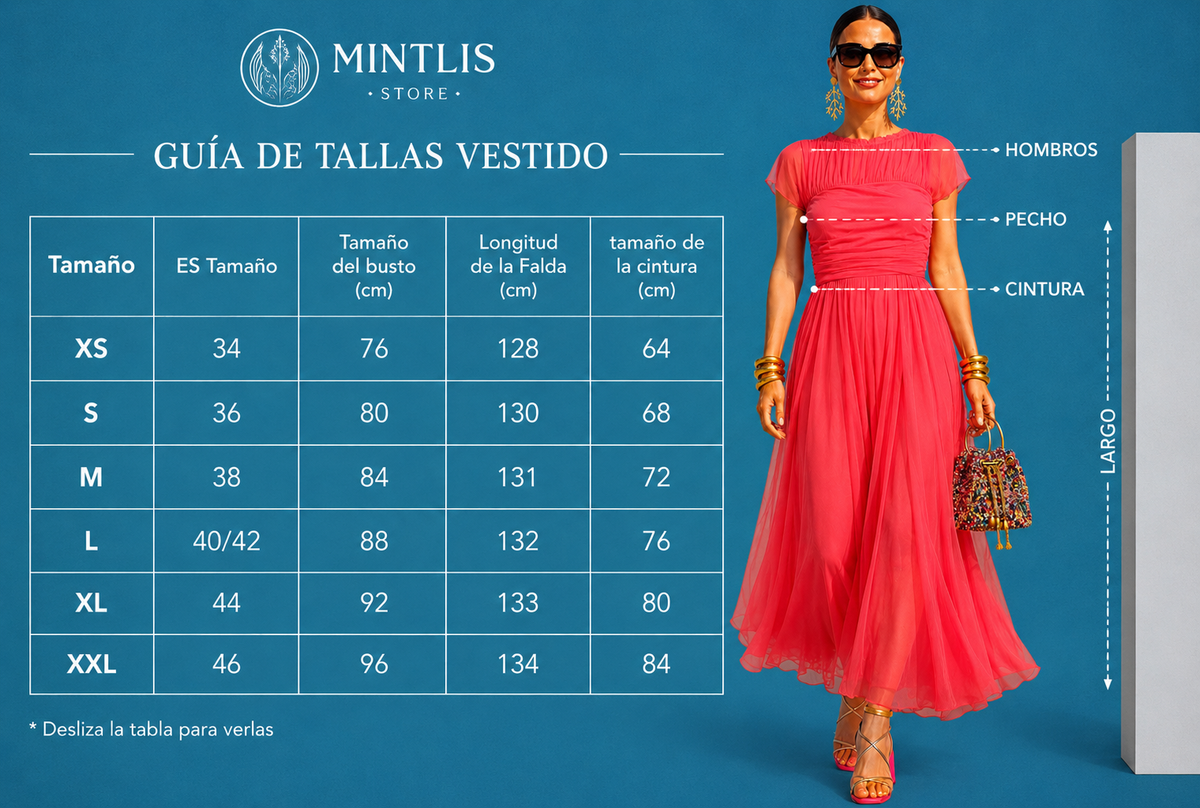 Vestido Quevedo punto licra, gasa, viscosa y tul, pecho y cintura elastane, 2 colores, tallas (34-48) vídeo