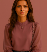 Chemise en dentelle plissée pour femmes, couture de couleur unie, nouveau chemisier, haut à volants, manches bouffantes, col rond, automne hiver 2023