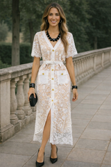 Vestido Julia camisero de encaje bordado y forro interior, 7 colores, tallas (36-46)