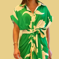 Vestido  Miami verde camisero con fajín, 6 tallas grandes