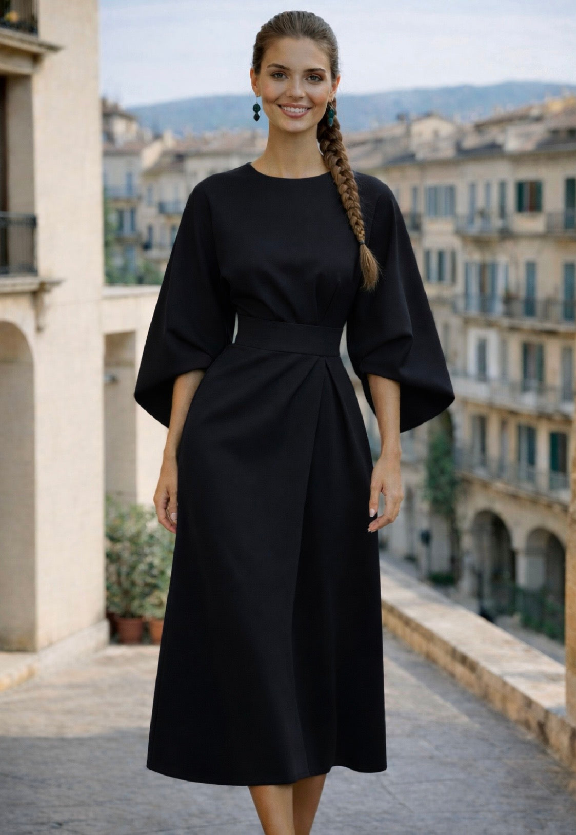 Vestido Grace de punto de algodón fajín, 3 colores, tallas (36-50) (vídeo)