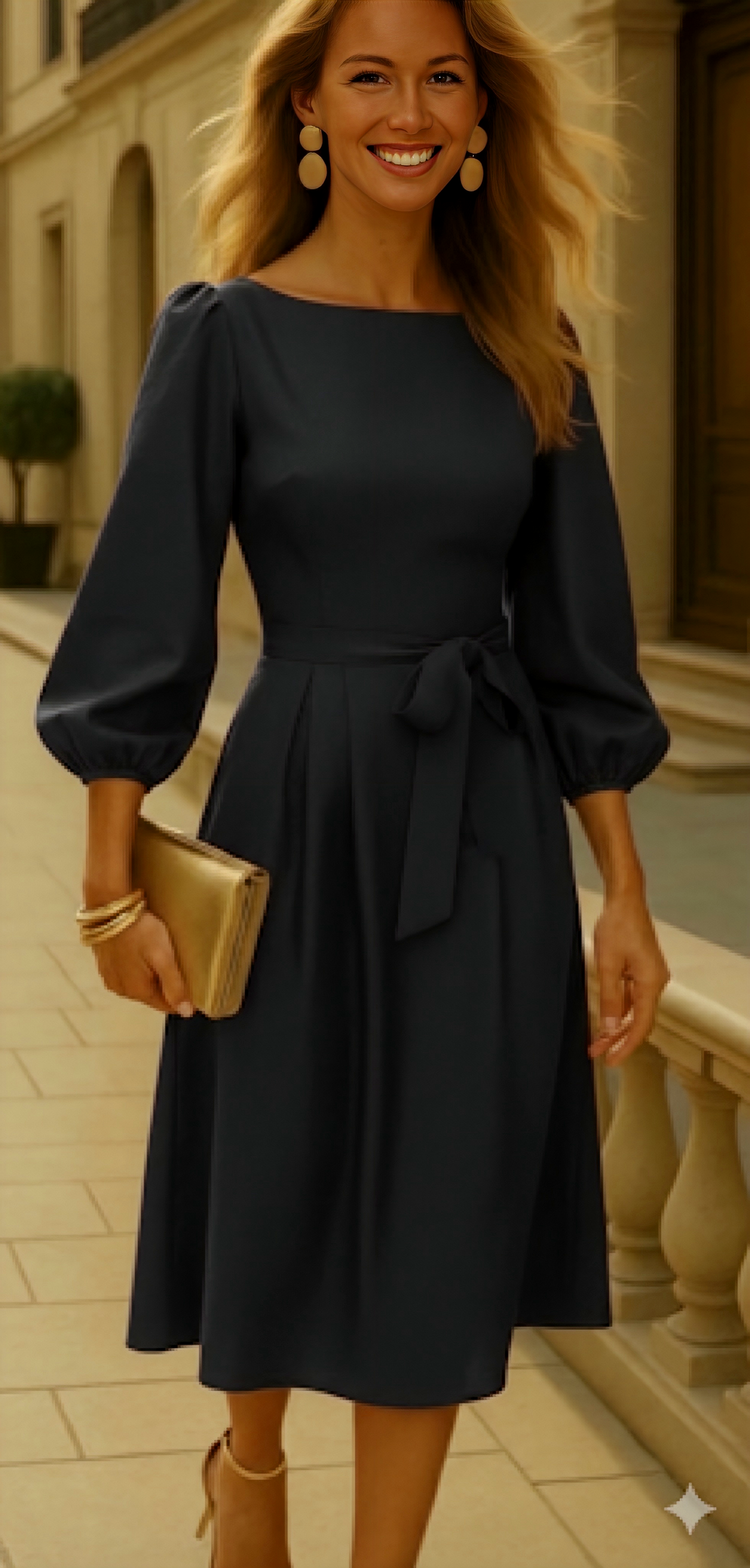 Vestido Marble de algodón con fajín, 4 colores, tallas (36-50)