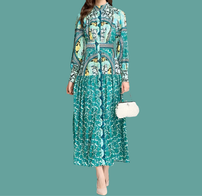 Garden mint shirt dress, midi lantern sleeve, super elegant, 5 sizes