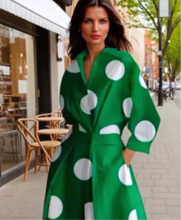 Mintlis women's cotton dress Modena green polka dots sizes (36-48)