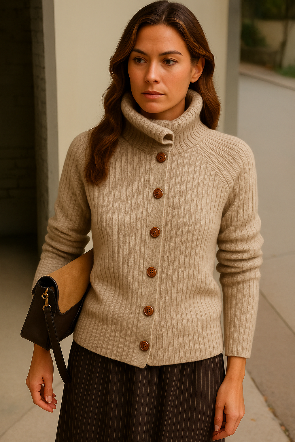 Lorna sweater with wool buttons, 3 colors, sizes (36-48)