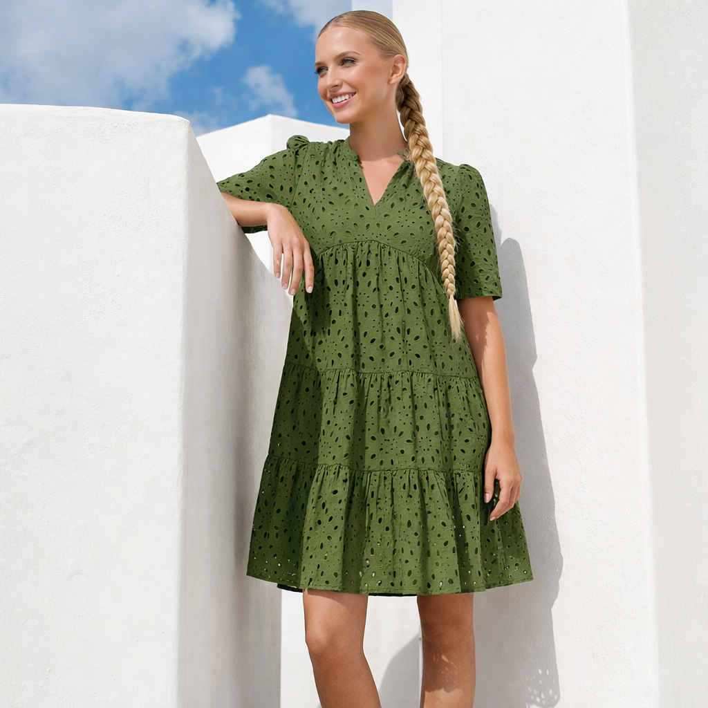 Vestido Santorini de algodón brocado, tallas (36-46)