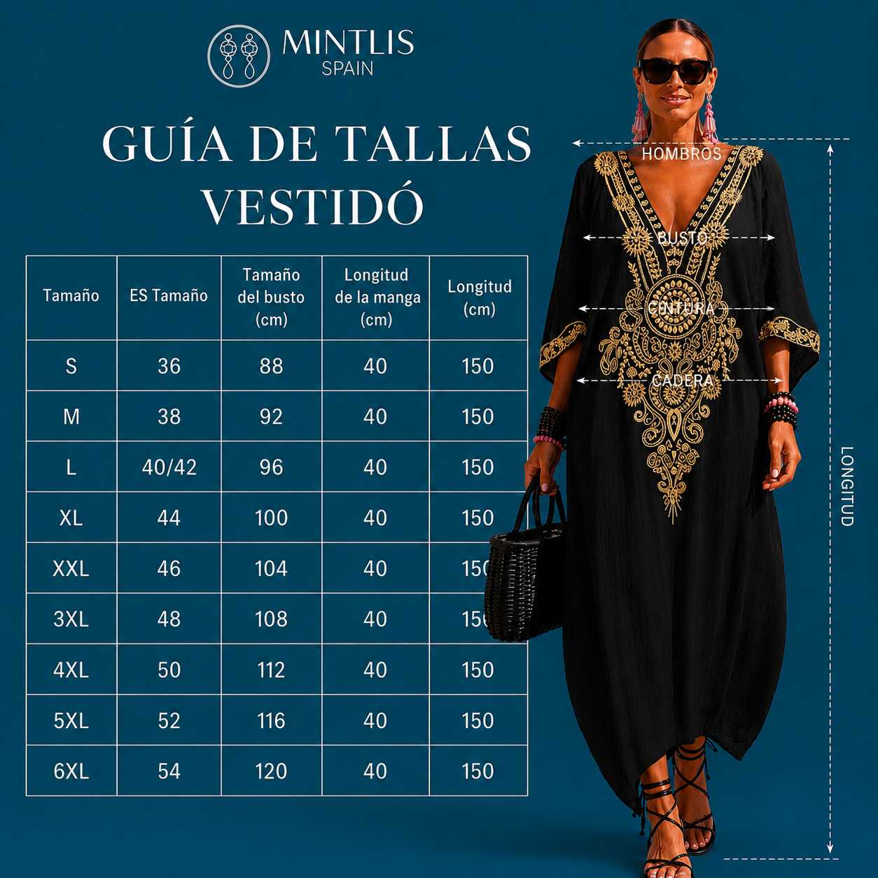 Túnica vestido Marrakesh bordado algodón viscosa, 5 colores, tallas (36-54) vídeo