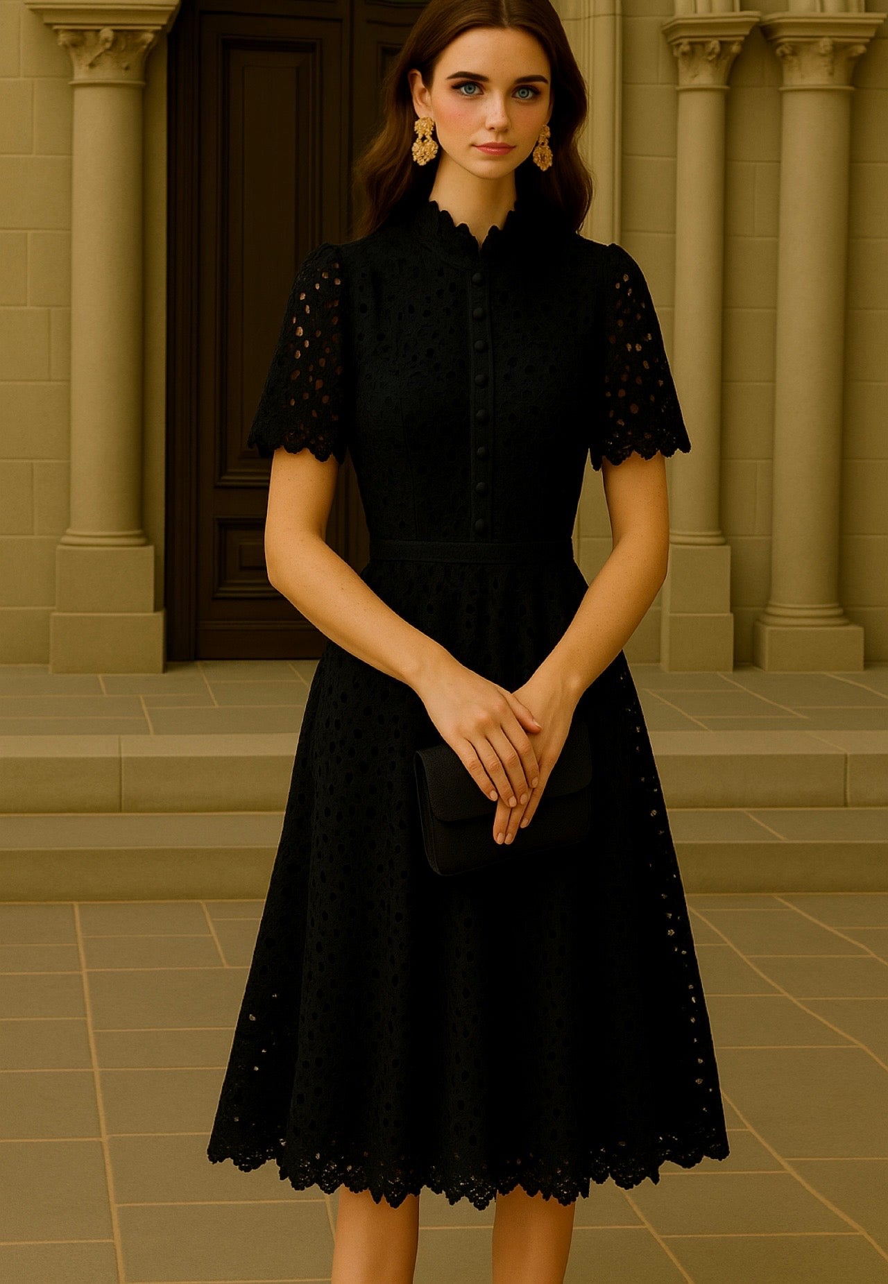 Romantic lace and embroidery dress, 3 colors, sizes (36-46)