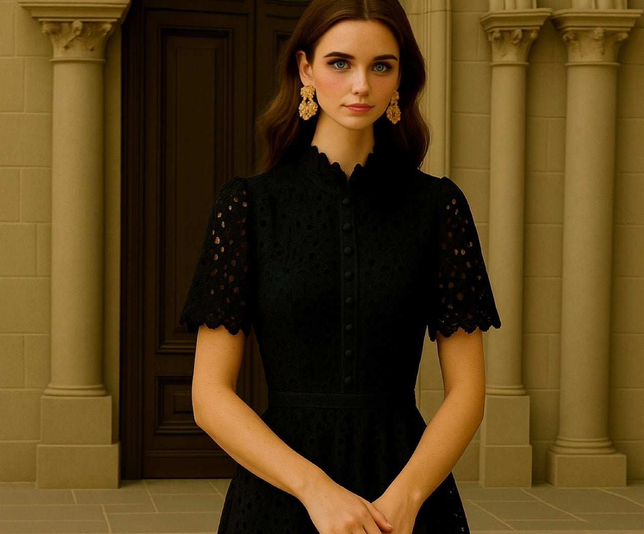 Romantic lace and embroidery dress, 3 colors, sizes (36-46)