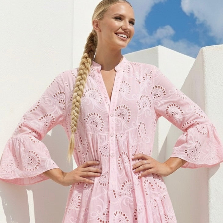 Happy embroidered shirt dress, 4 colors, sizes (36-50)