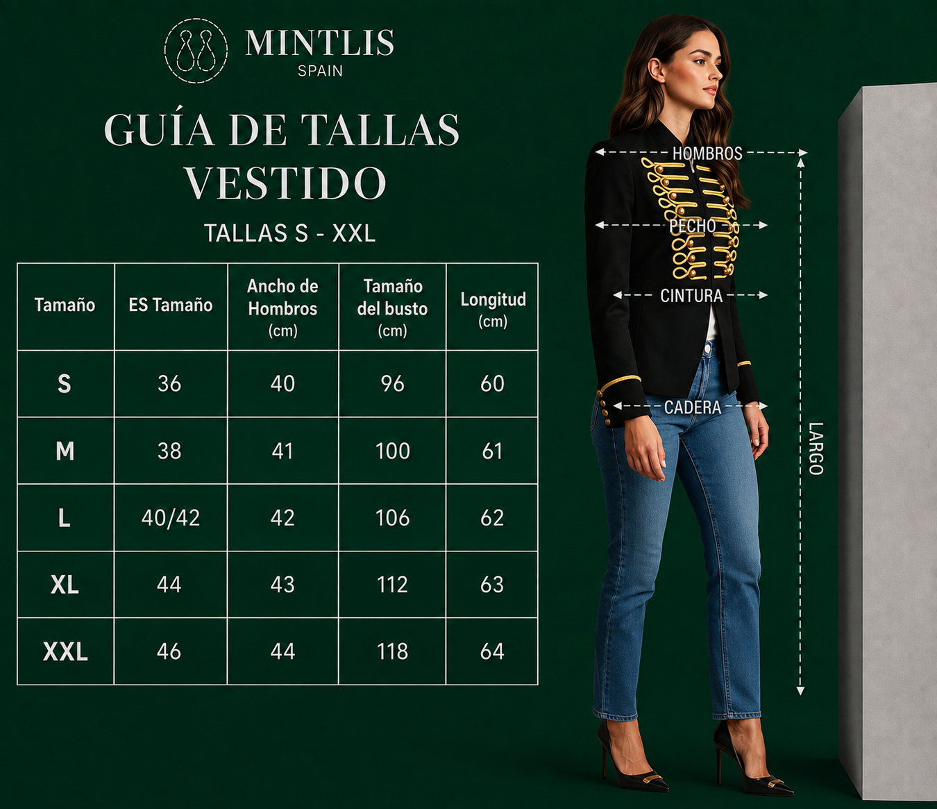 Chaqueta Alma pasamaneria bordada negro, tallas (36-46)