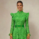 Kate embroidered and brocade dress with belt included, sizes (36-48) (video)