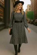 Luna dress in cotton lycra with belt, 3 colors, sizes (34-46)