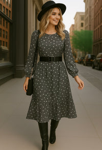 Luna dress in cotton lycra with belt, 3 colors, sizes (34-46)