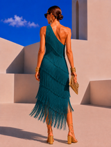 Vestido MYKONOS asimetríco flecos, 3 colores, tallas (36-46) vídeo