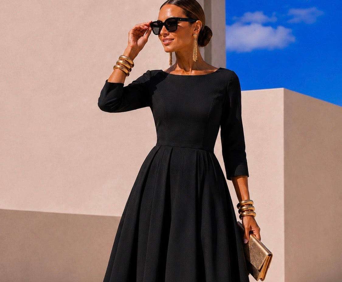 Vestido Dinastia, satén satinado licra elastane, 2 colores negro y rojo, tallas (34-50) vídeo