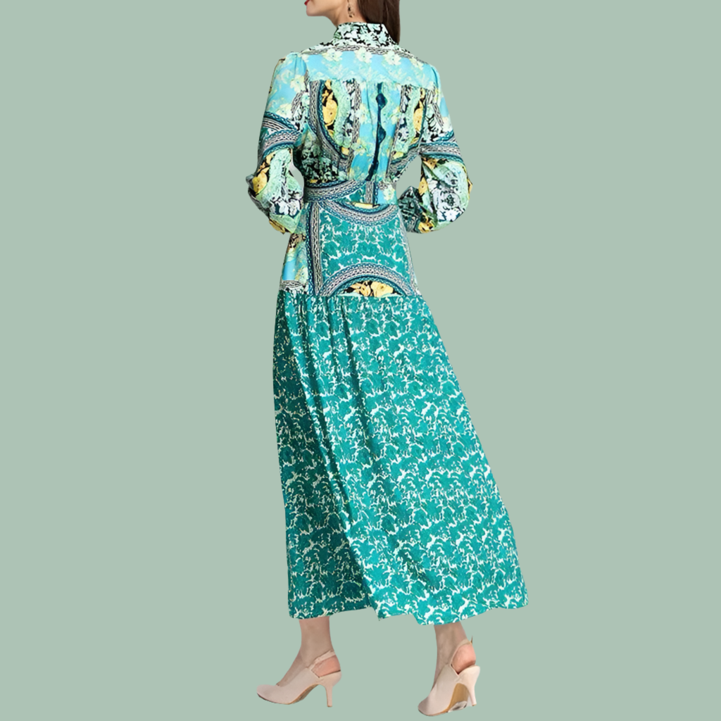 Garden mint shirt dress, midi lantern sleeve, super elegant, 5 sizes