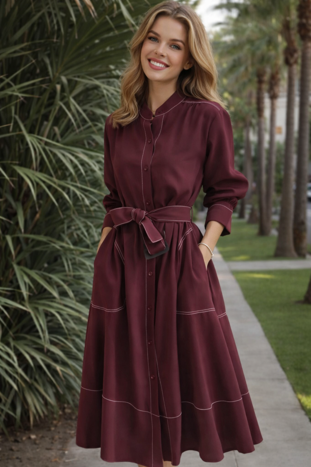 Vestido Napoli camisero con fajín de algodón, bolsillos  incluidos, 2 colores (tallas (36-48)