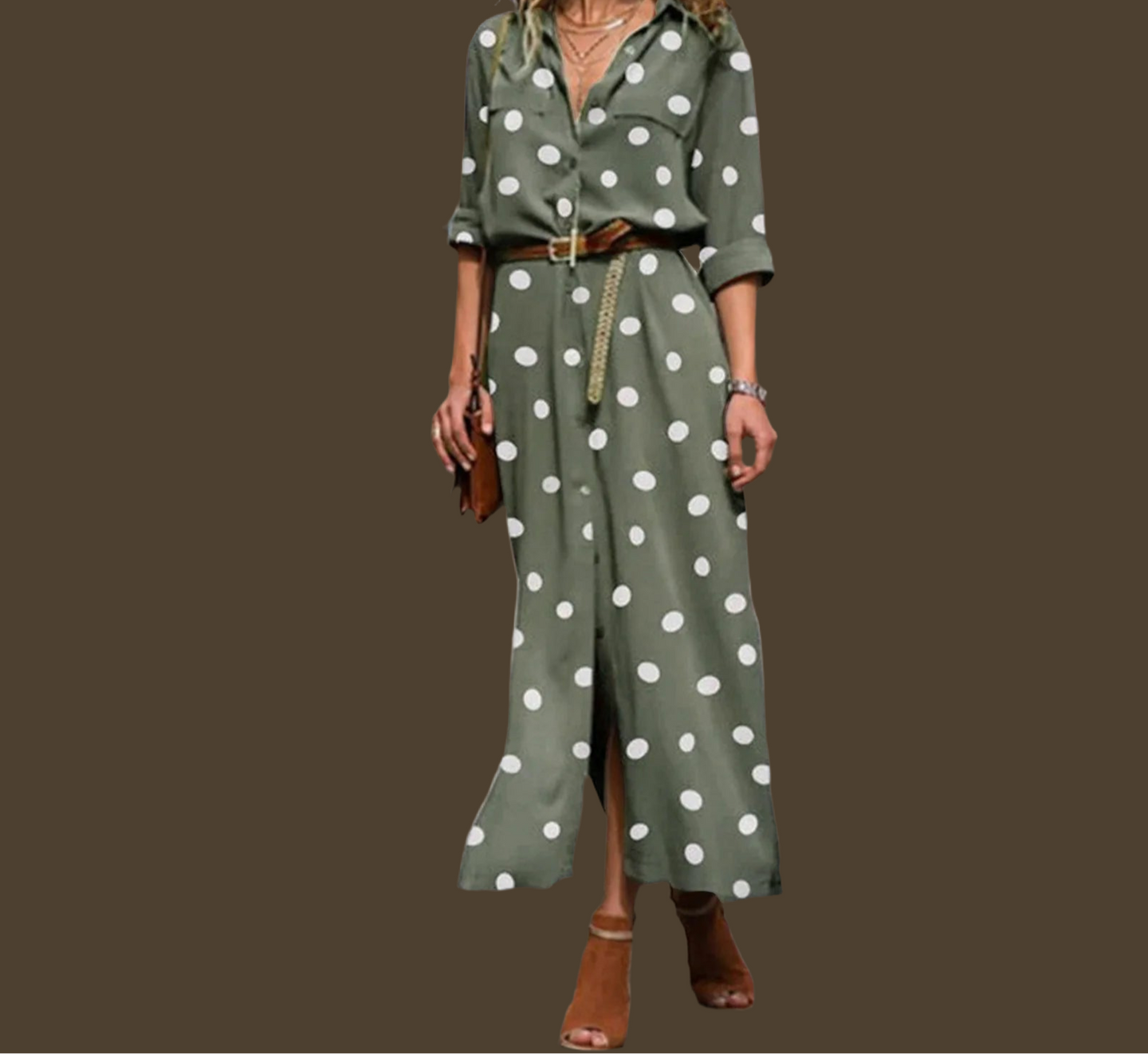 Dalmata Green polka dot dress includes belt size 42-44, 48/72 hr shipping