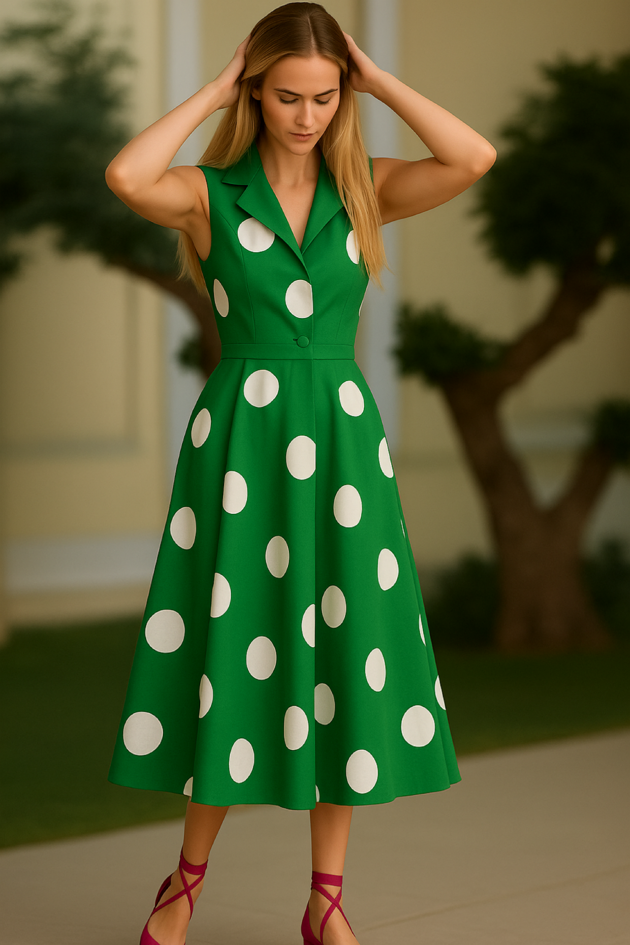 40% OFF, Sleeveless polka dot dress, 3 prints, sizes (36-52)