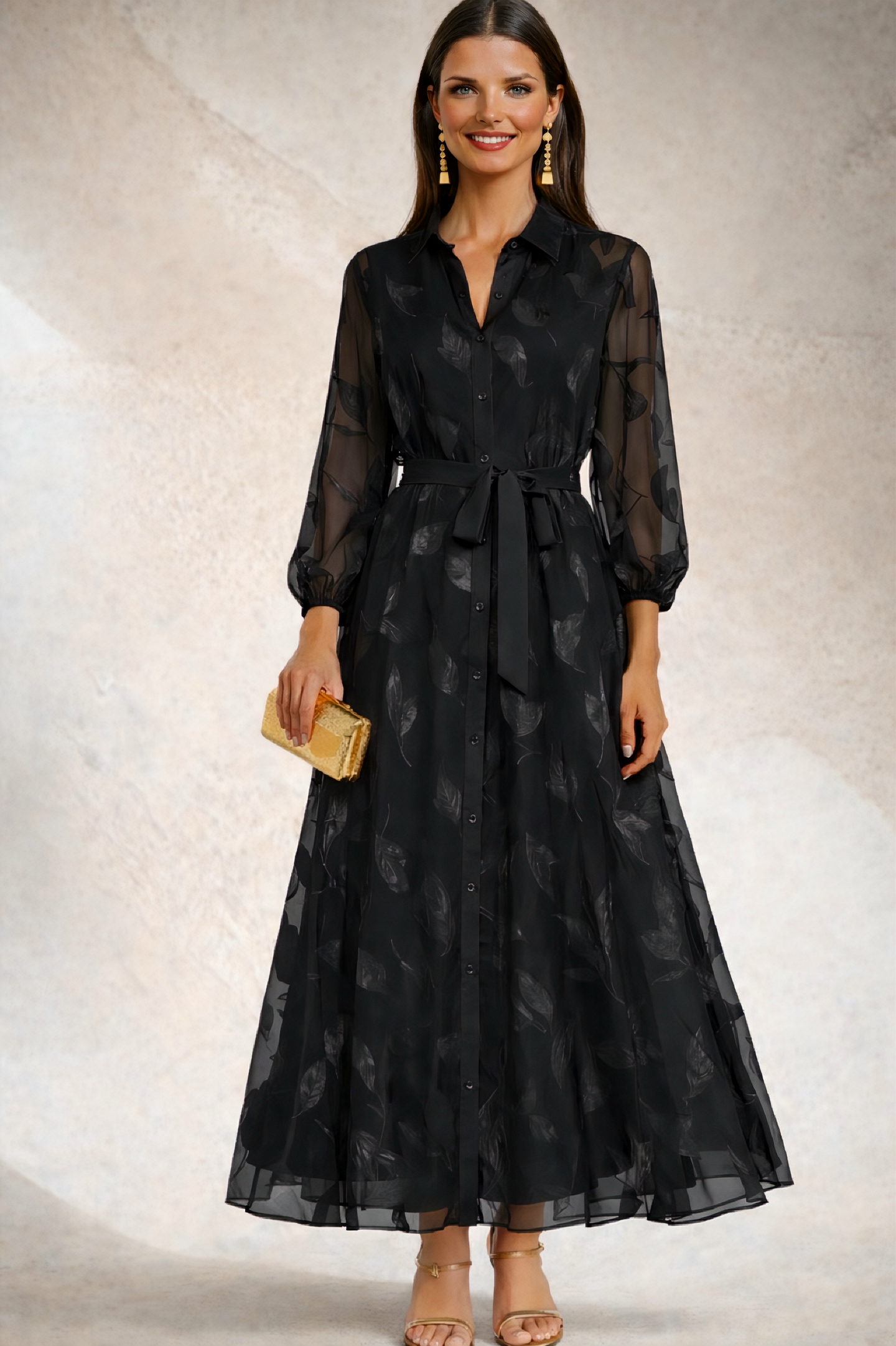 Vestido Night gasa patchwork forro, tallas (36-50) vídeo