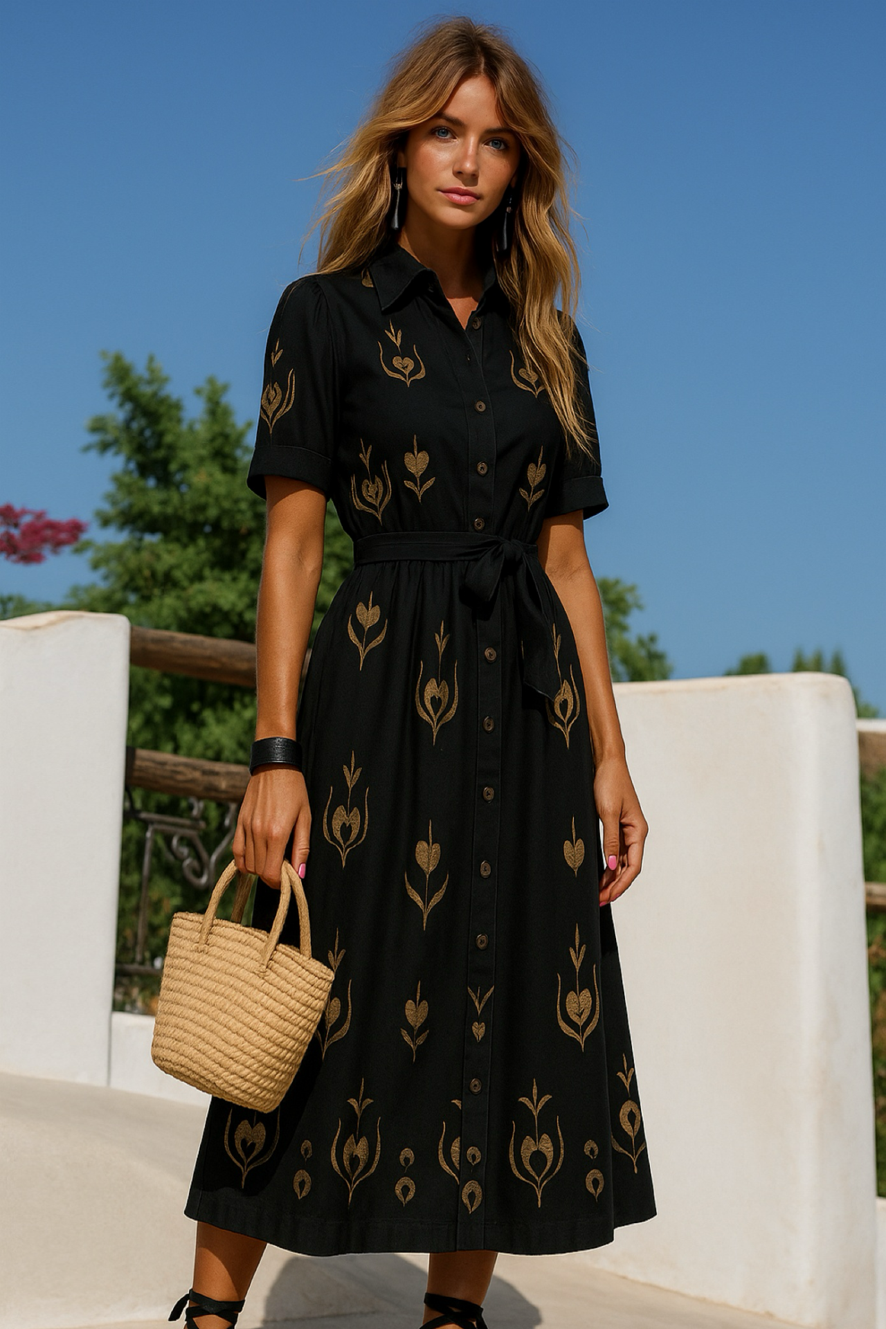 Jovananty printed shirt dress in cotton lycra polyester, 3 colors, sizes (36-46)