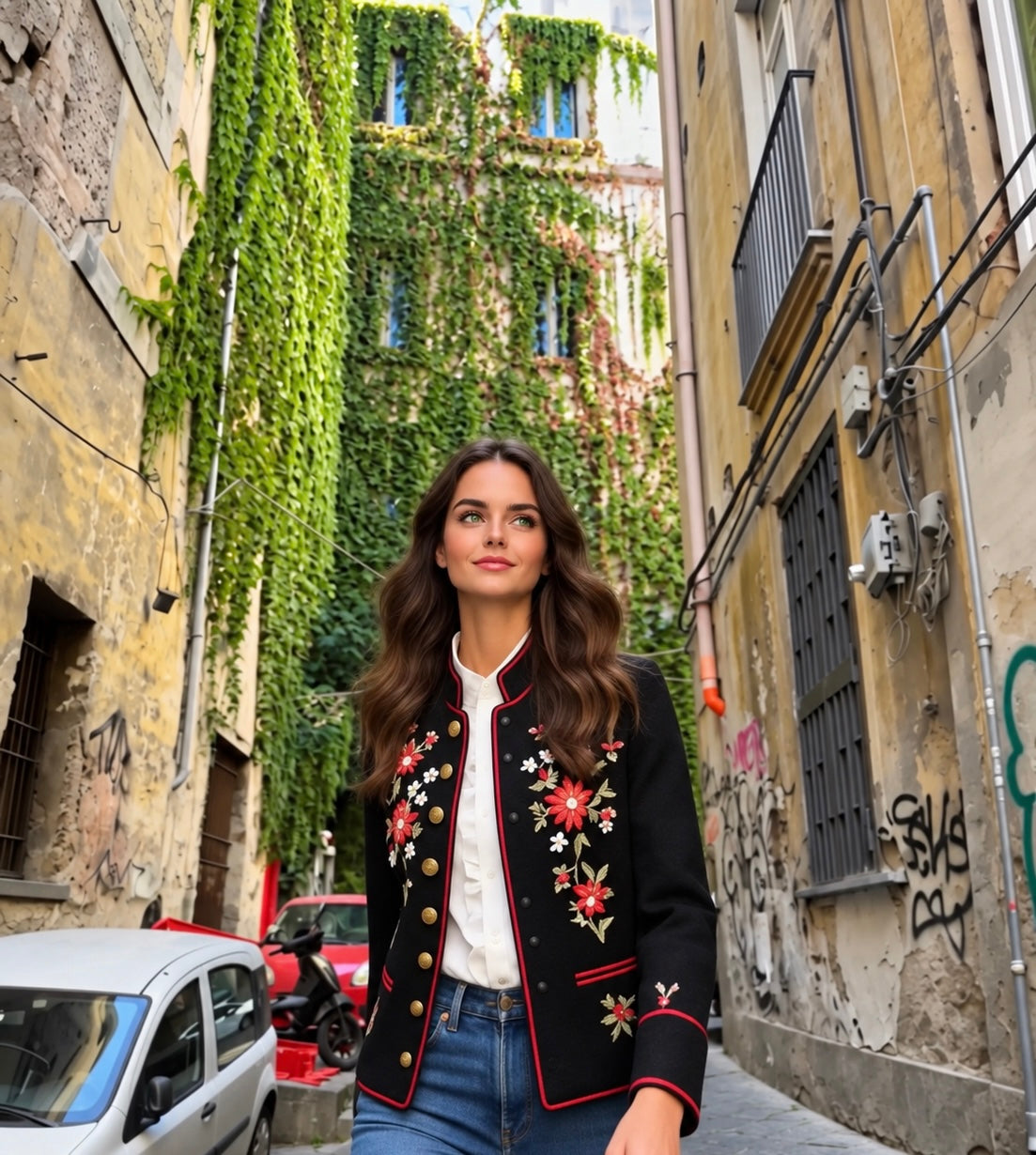 Chaqueta Positano bordada flores en relieve, tallas (34-48) vídeo