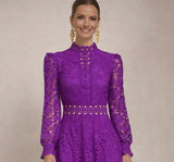 Bella dress in lace and embroidery with lining, 4 colors, sizes (36-48) (video)