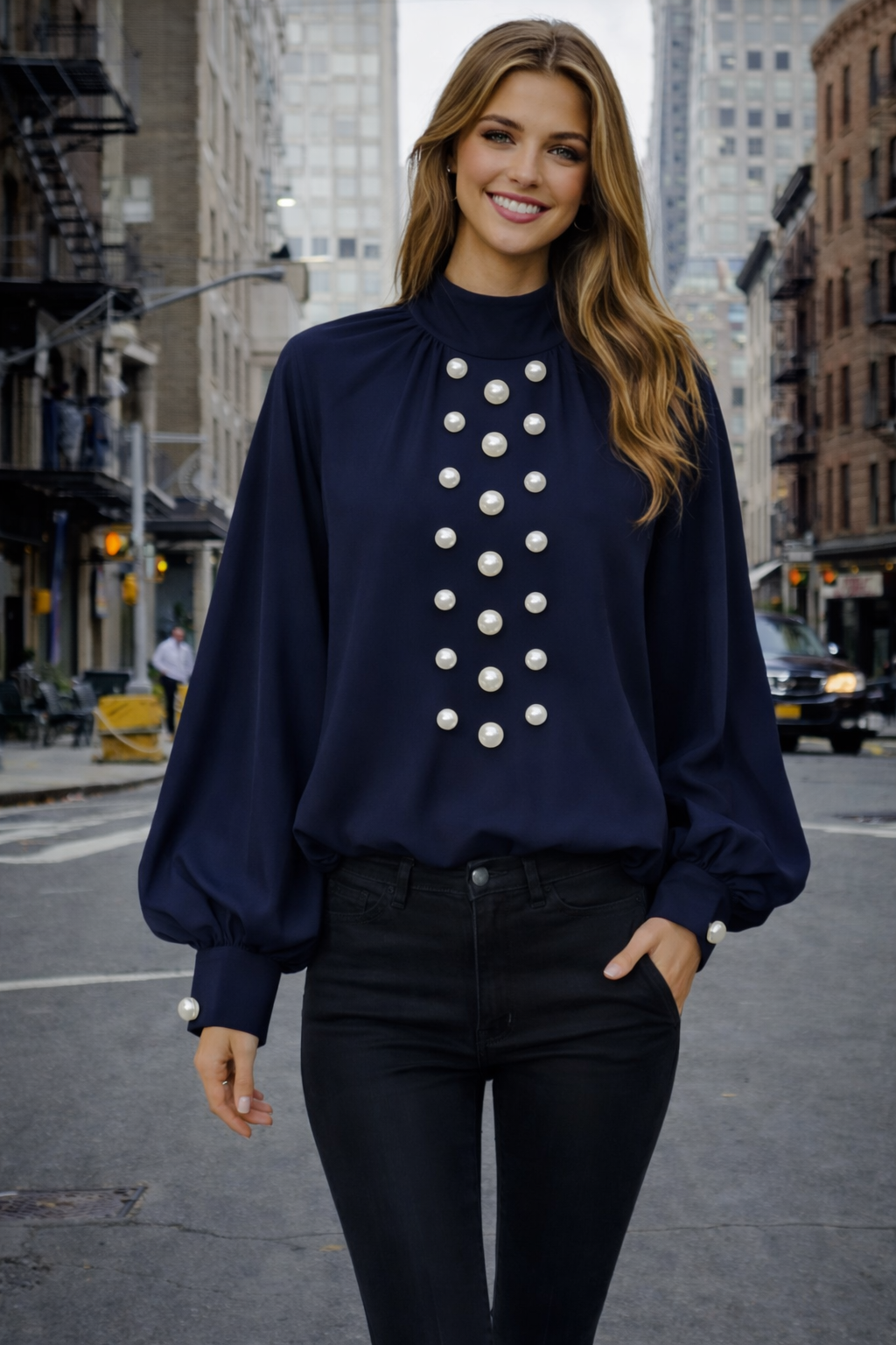 Marine shirt with pearls, sizes (36-46)