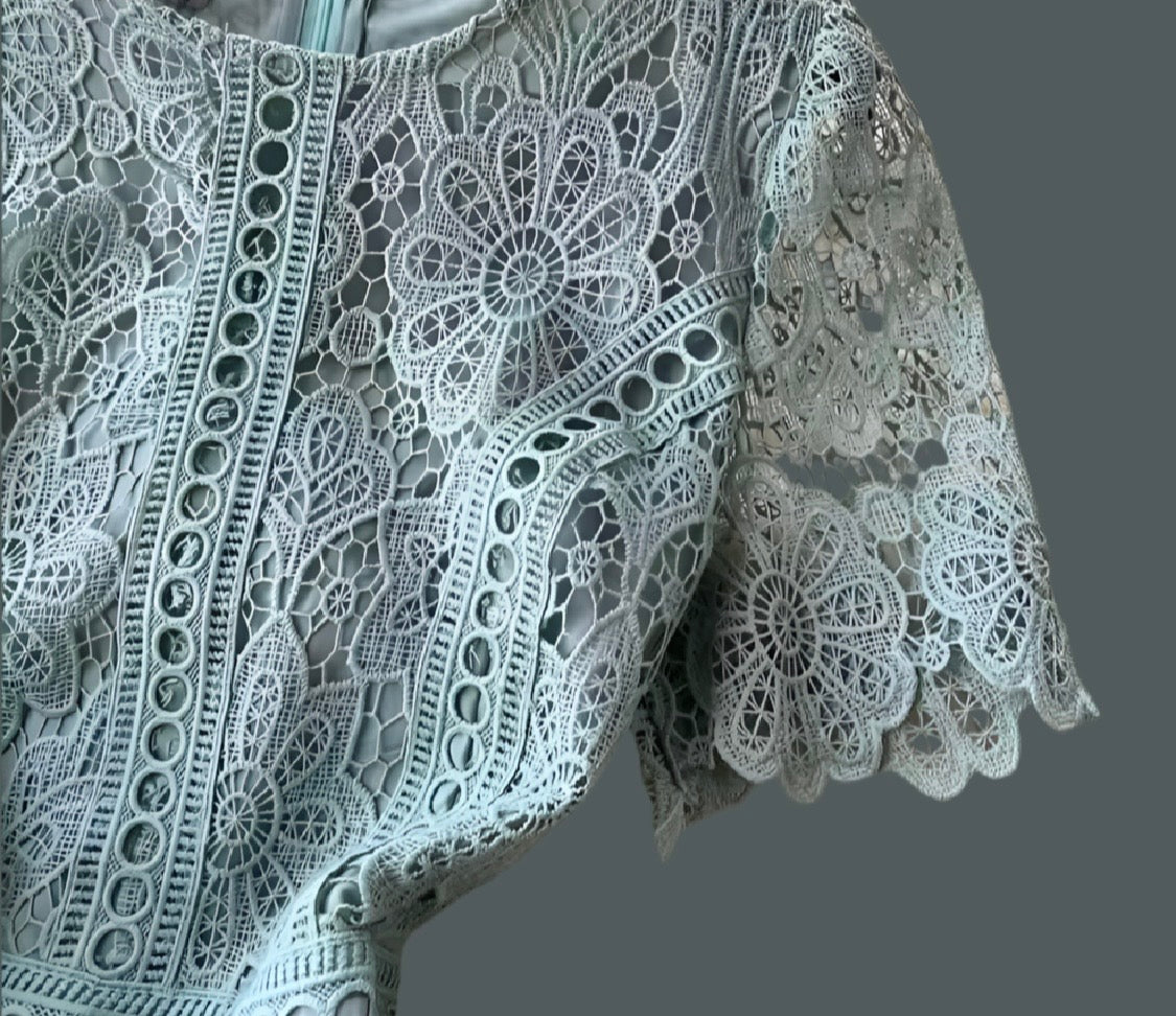 Gaby Midi dress embroidered and lace cotton, 2 colors, sizes (36-46) (video)