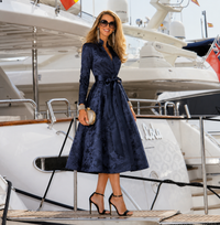 Billion Jacquard Luxury Wrap Midi Dress with Sash, 3 colors, sizes (36-48) video