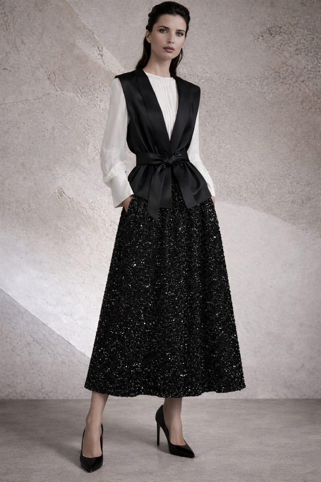 Mintlis mujer, lentejuela midi, cintura elástica, falda Gilda, 4 colores (36-48)