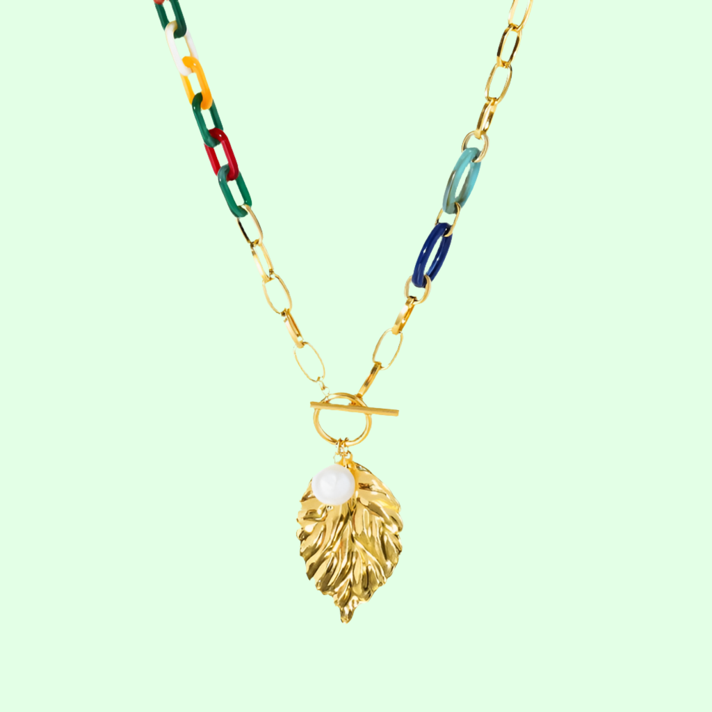 Golden and colorful Leaf Necklace