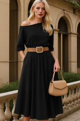 Mintlis women's Verna dress, satin cotton, rhinestone belt included, 3 colors, sizes (36-48), made in Italy