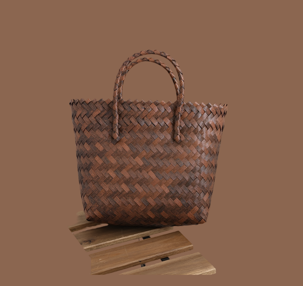 Round basket with wooden handle 30X20X8 cm, 2 different handles