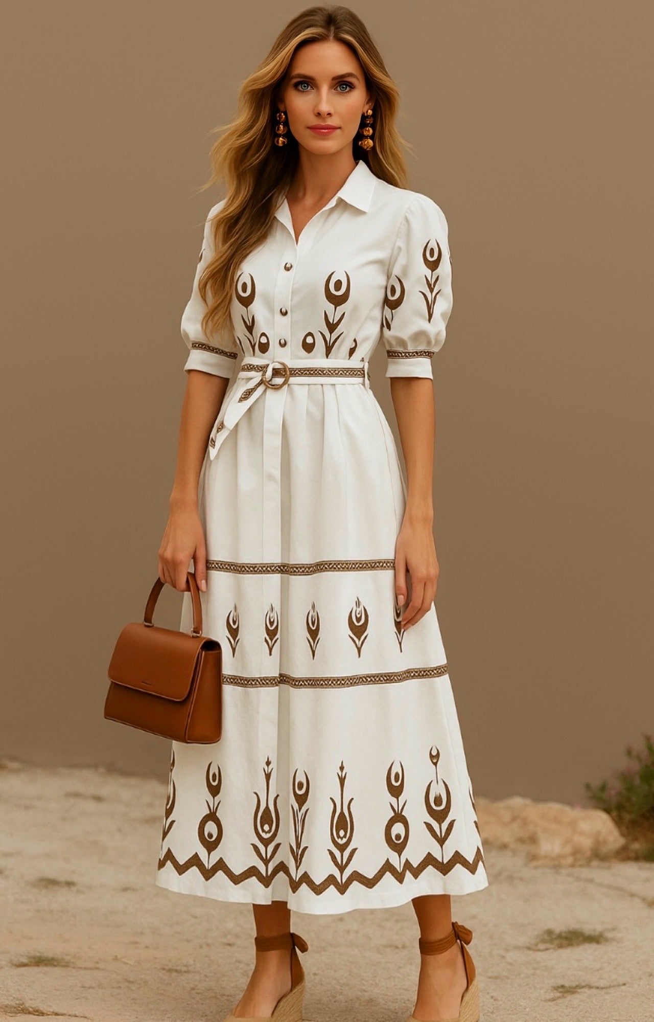 Jovananty printed shirt dress in cotton lycra polyester, 3 colors, sizes (36-46)