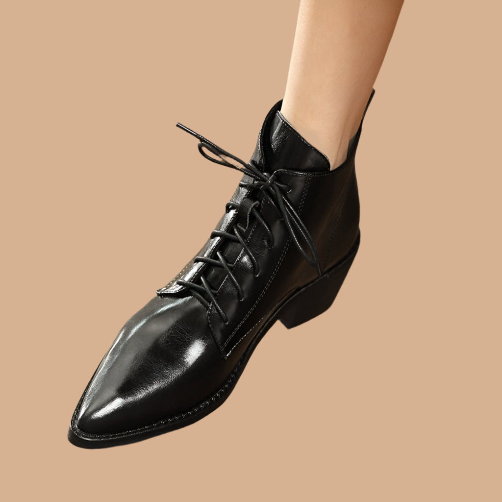 Botines Alexia de piel con cordones, HECHOS A MANO, color negro cordones