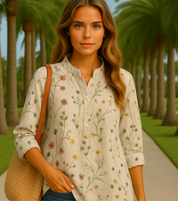 Camisa Clotilde de algodón lino larga, 5 estampados,tallas (36-50)