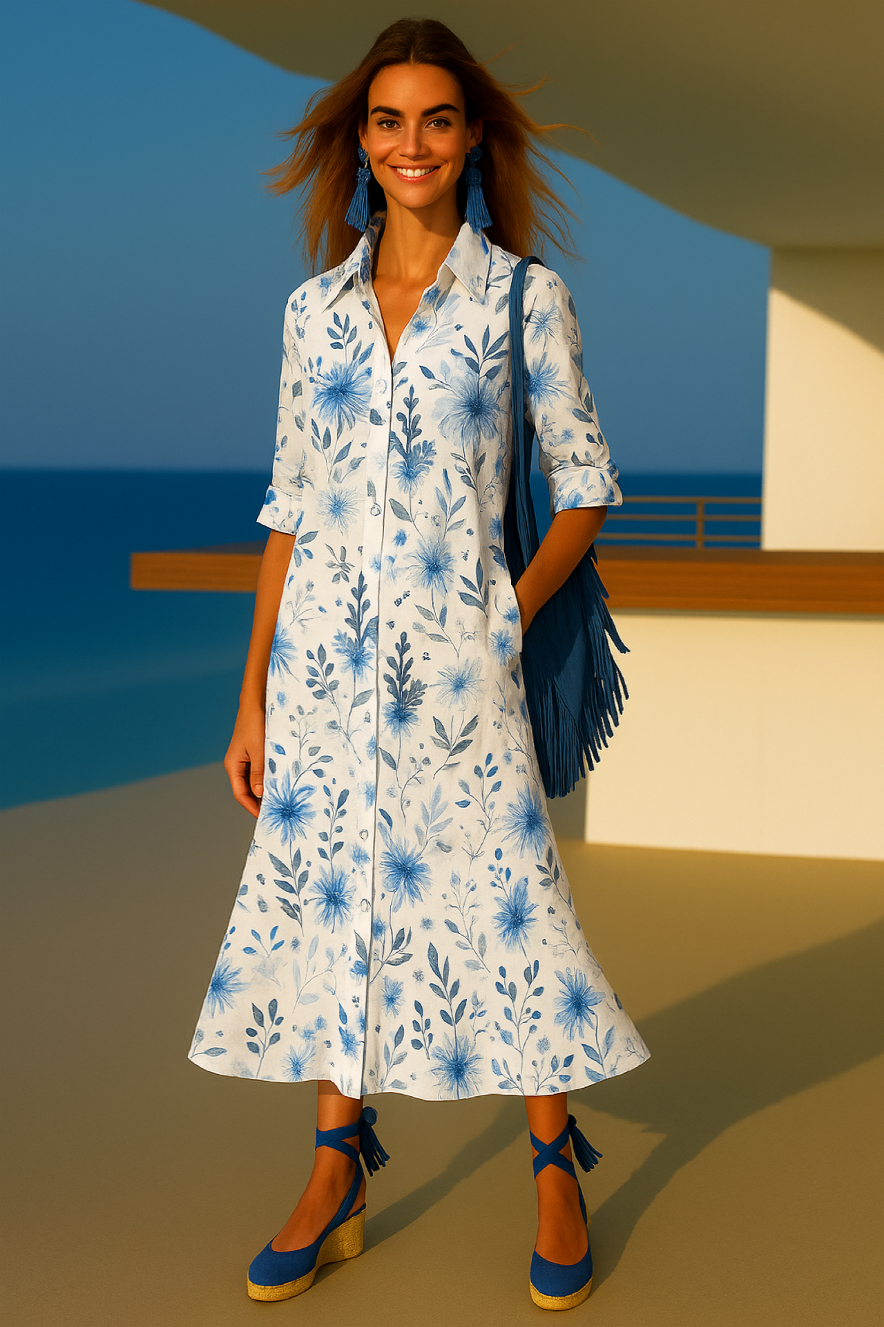 Vestido Sky azules camiseros, 3 estampados,tallas (36-52)