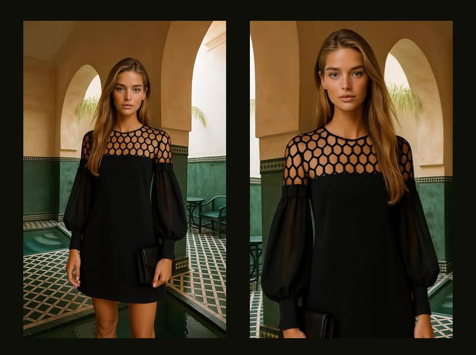 Loreto dress and tulle with transparent net lace, sizes (36-48)