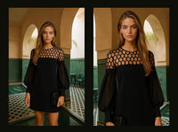 Vestido Loreto y tul con encaje de red transparente, tallas (36-48)