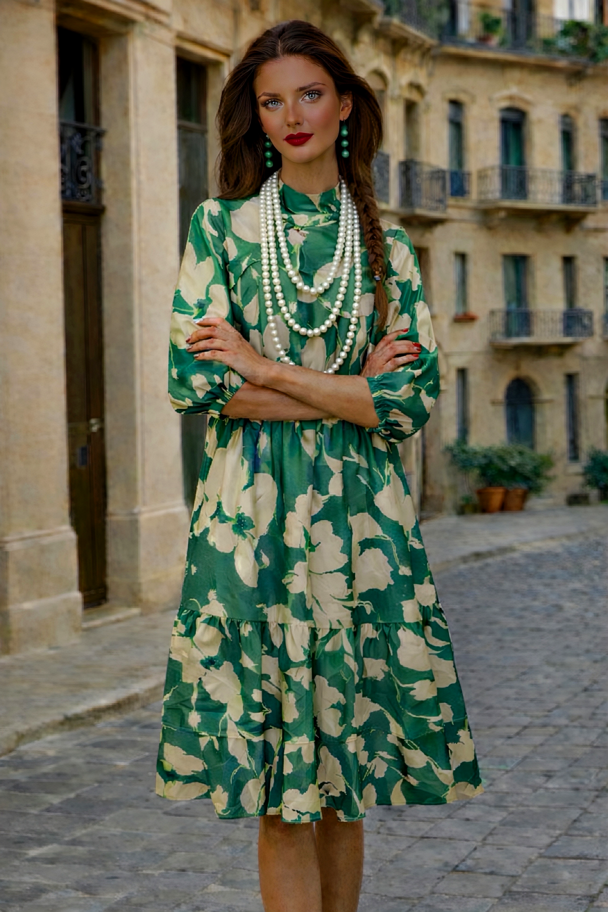 Vestido Gaby flores algodón licra, 2 colores tallas (36-52)