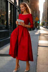 Vestido Dinastia, satén satinado licra elastane, 2 colores negro y rojo, tallas (36-48)