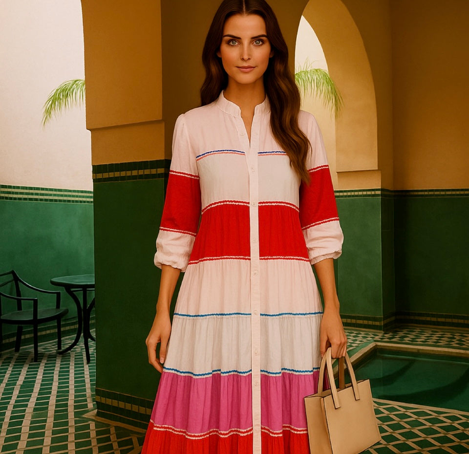 Vestido Penélope camisero multicolor de algodón, tallas (36-50)