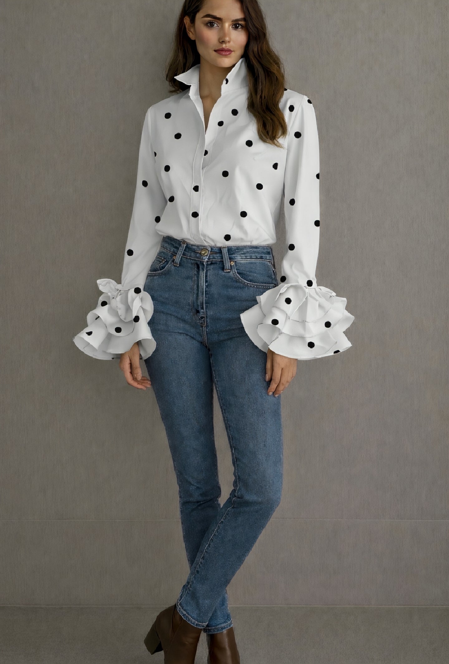 Giralda polka dot cotton shirt, sizes (36-50)