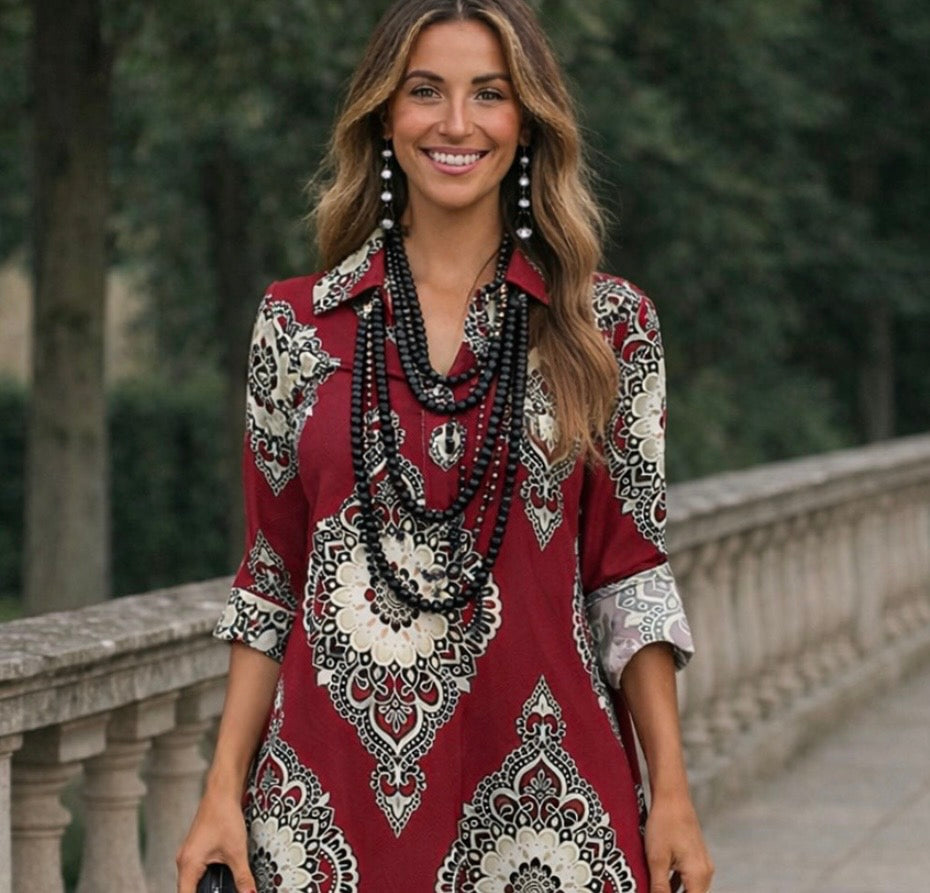 Vestido Marbella camisero con botones ocultos de algodón, 3 estampados,tallas (36-52)