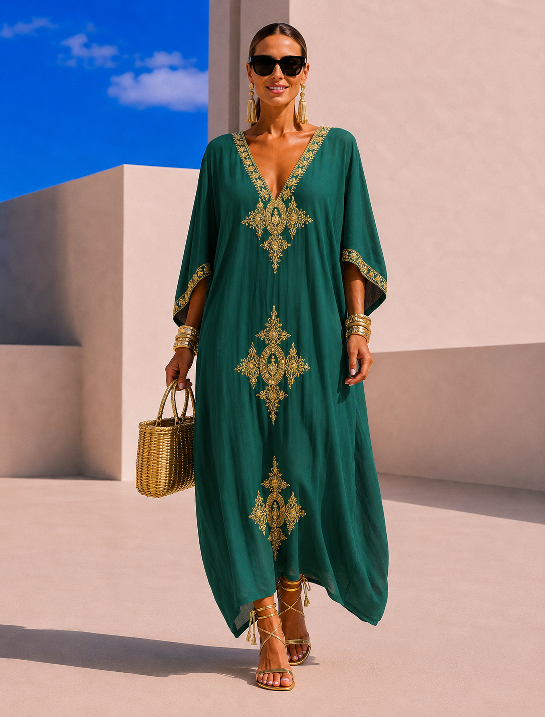 Túnica vestido Marrakesh bordado algodón viscosa, 5 colores, tallas (36-52) vídeo