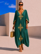 Túnica vestido Marrakesh bordado algodón viscosa, 5 colores, tallas (36-54) vídeo