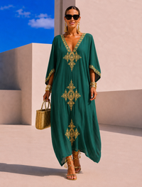 Túnica vestido Marrakesh bordado algodón viscosa, 5 colores, tallas (36-54) vídeo